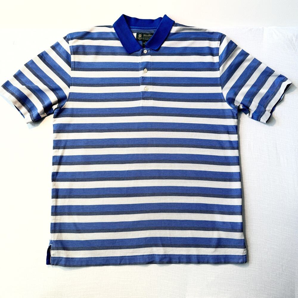 Brooks Brothers Golf Polo Shirt XL Blue Stripe St Andrews Links